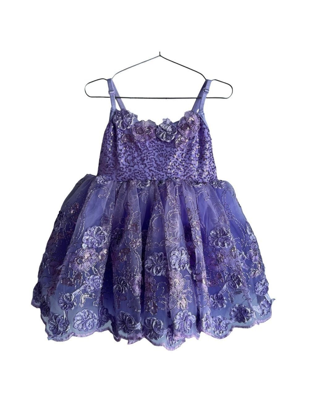 Girls Purple Princess Dress 4T 5T Sequin Tulle Bodysuit Dance Recital Party EUC